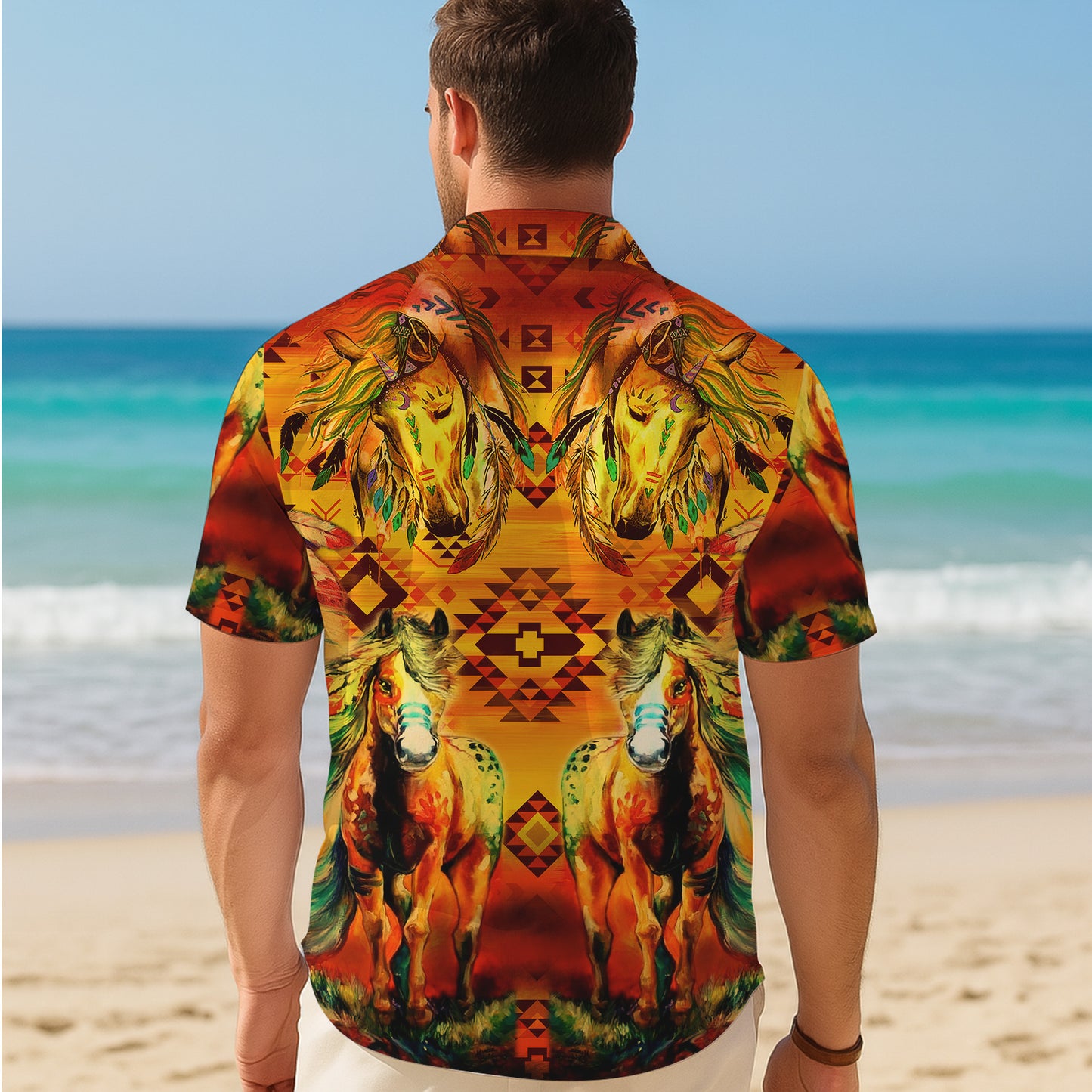 Native American Tribal Horse Southwestern Hawaiian Shirt for Men & Women Aloha