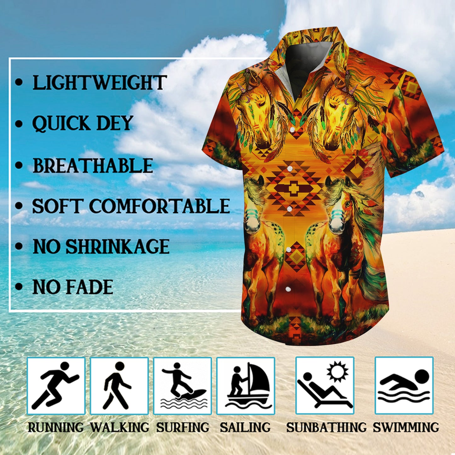 Native American Tribal Horse Southwestern Hawaiian Shirt for Men & Women Aloha