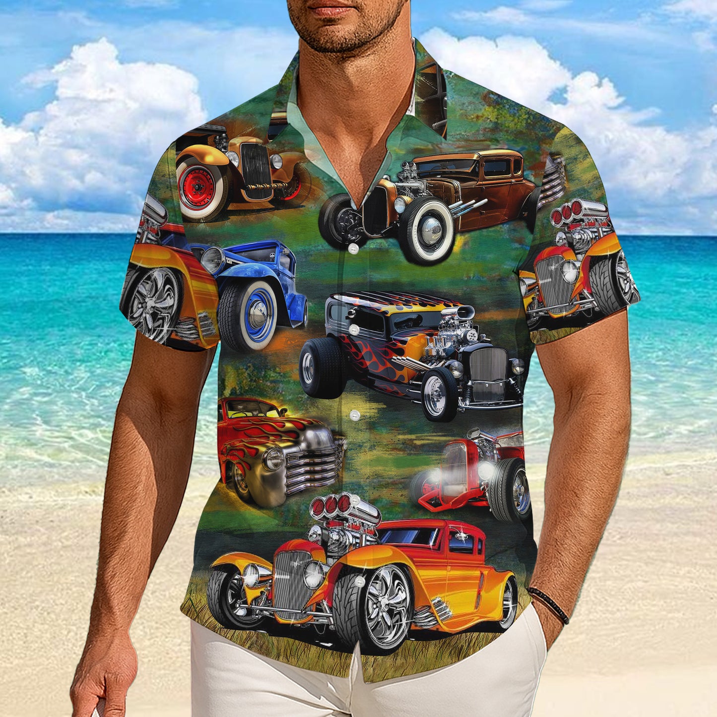 Classic Hot Rod Muscle Car Vintage Hawaiian Shirt for Men & Women Aloha