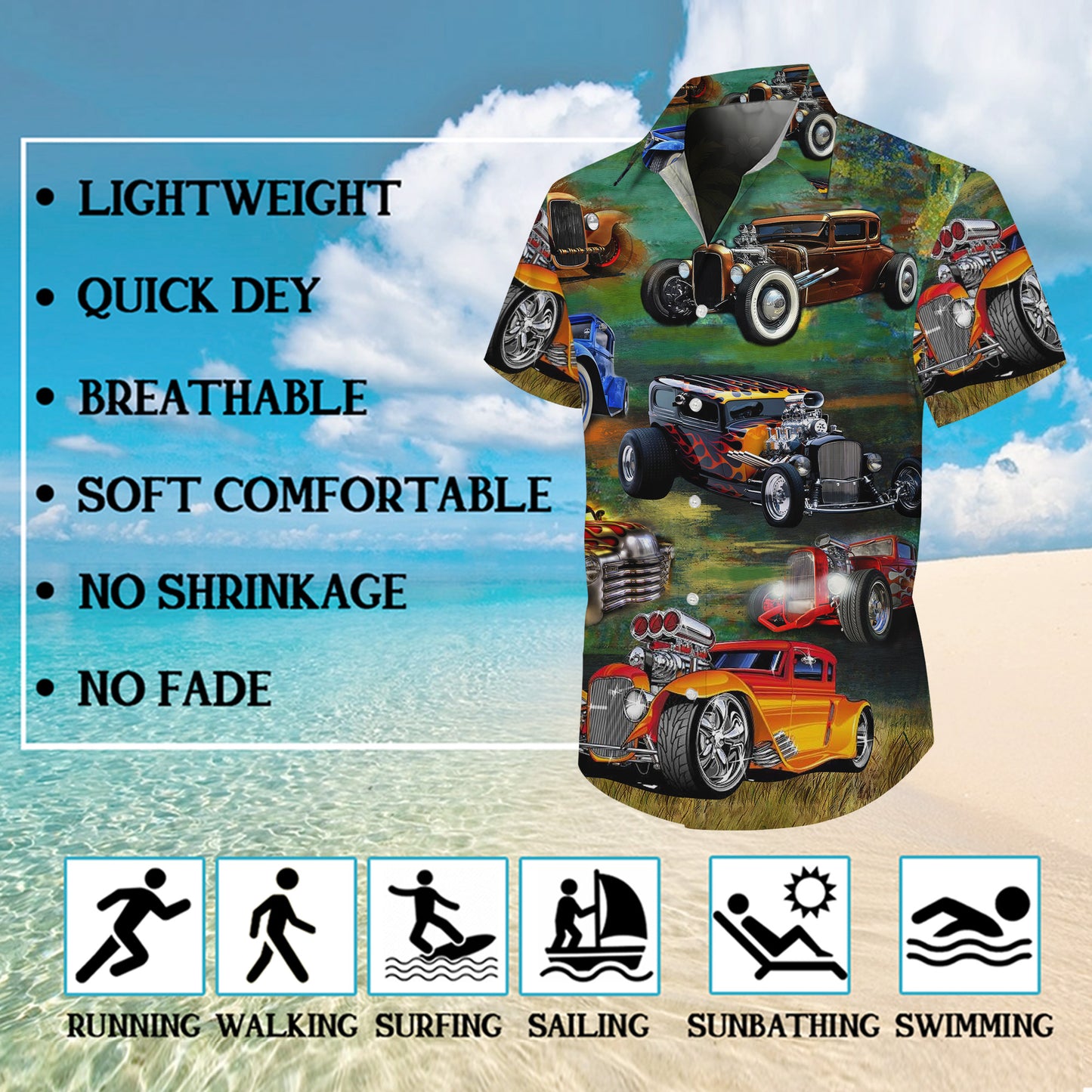 Classic Hot Rod Muscle Car Vintage Hawaiian Shirt for Men & Women Aloha