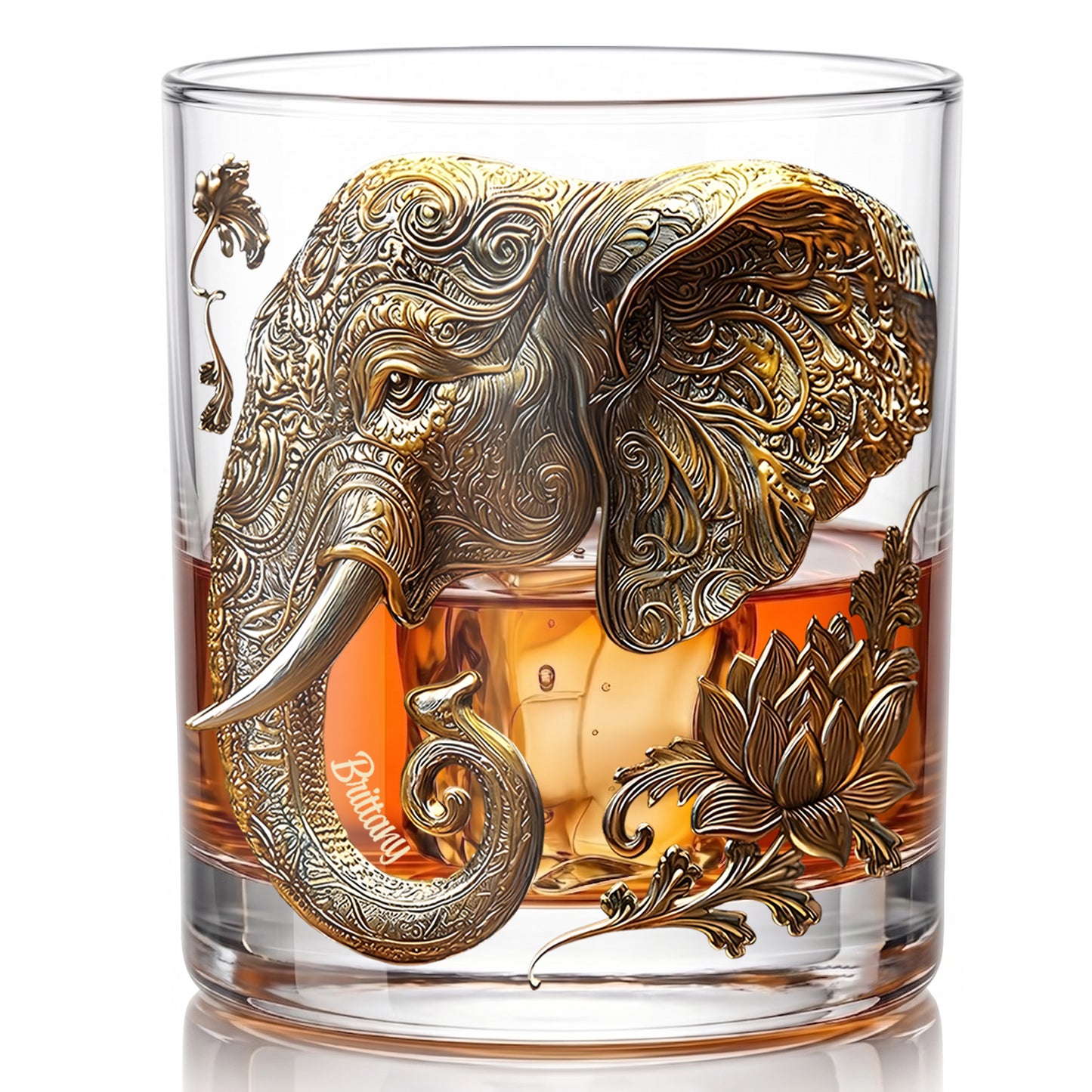 Personalized Mandala Elephant Whiskey Glass - Custom Lotus Gift