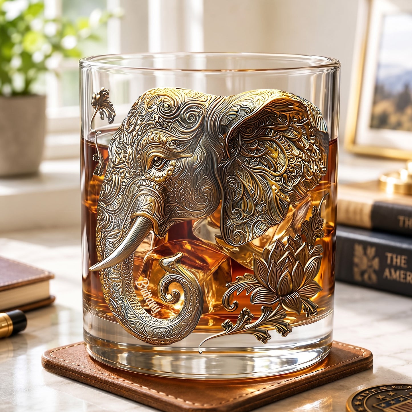 Personalized Mandala Elephant Whiskey Glass - Custom Lotus Gift