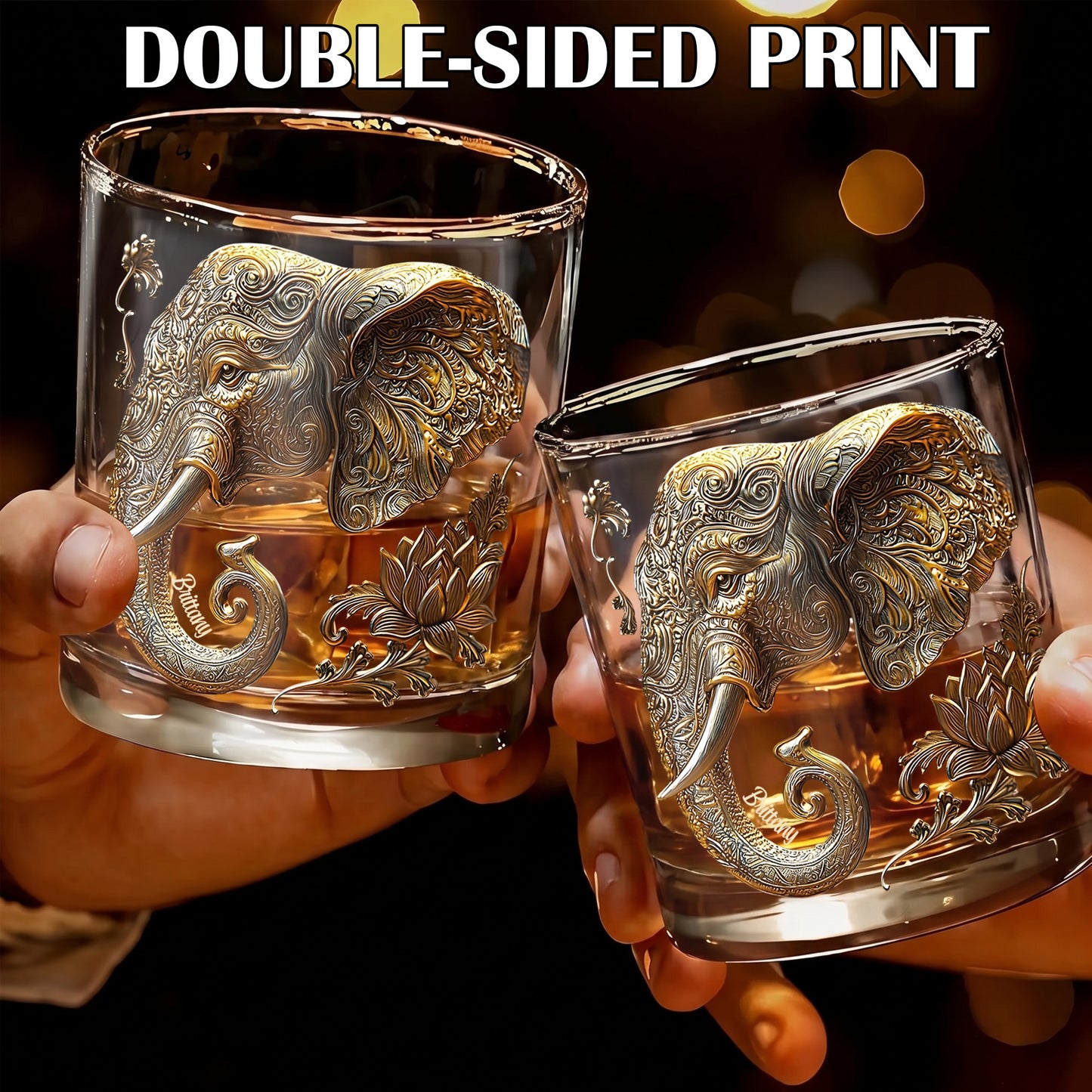 Personalized Mandala Elephant Whiskey Glass - Custom Lotus Gift