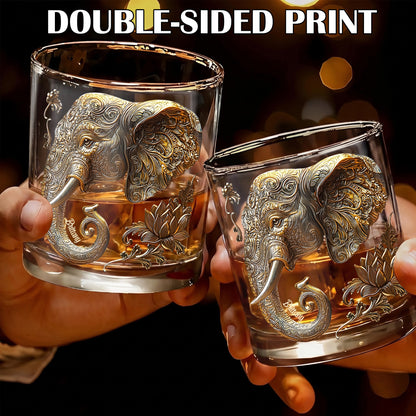 Personalized Mandala Elephant Whiskey Glass - Custom Lotus Gift