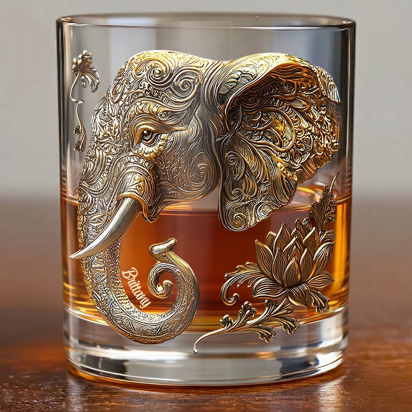 Personalized Mandala Elephant Whiskey Glass - Custom Lotus Gift
