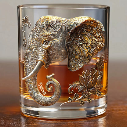 Personalized Mandala Elephant Whiskey Glass - Custom Lotus Gift