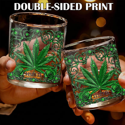Personalized Marijuana Leaf Whiskey Glass - Custom Ornate Gift
