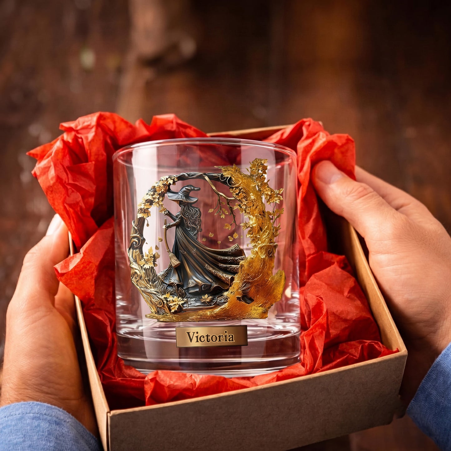 Personalized Witch Whiskey Glass - Custom Autumn Magic Halloween Gift