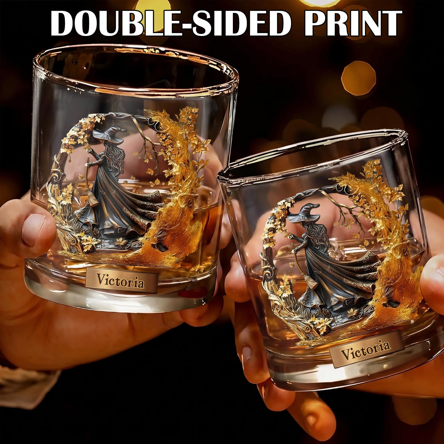 Personalized Witch Whiskey Glass - Custom Autumn Magic Halloween Gift