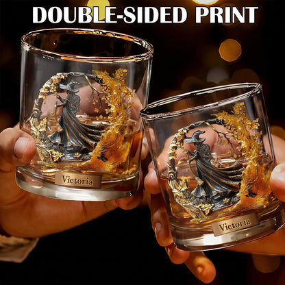 Personalized Witch Whiskey Glass - Custom Autumn Magic Halloween Gift