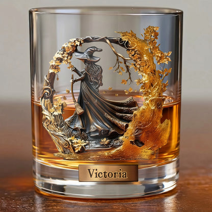 Personalized Witch Whiskey Glass - Custom Autumn Magic Halloween Gift