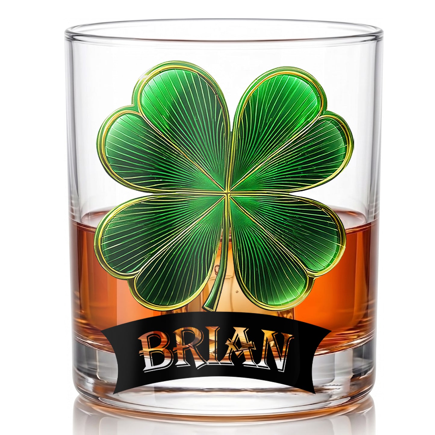 Personalized Four-Leaf Clover Whiskey Glass - Custom Irish Lucky Gift