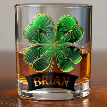 Personalized Four-Leaf Clover Whiskey Glass - Custom Irish Lucky Gift