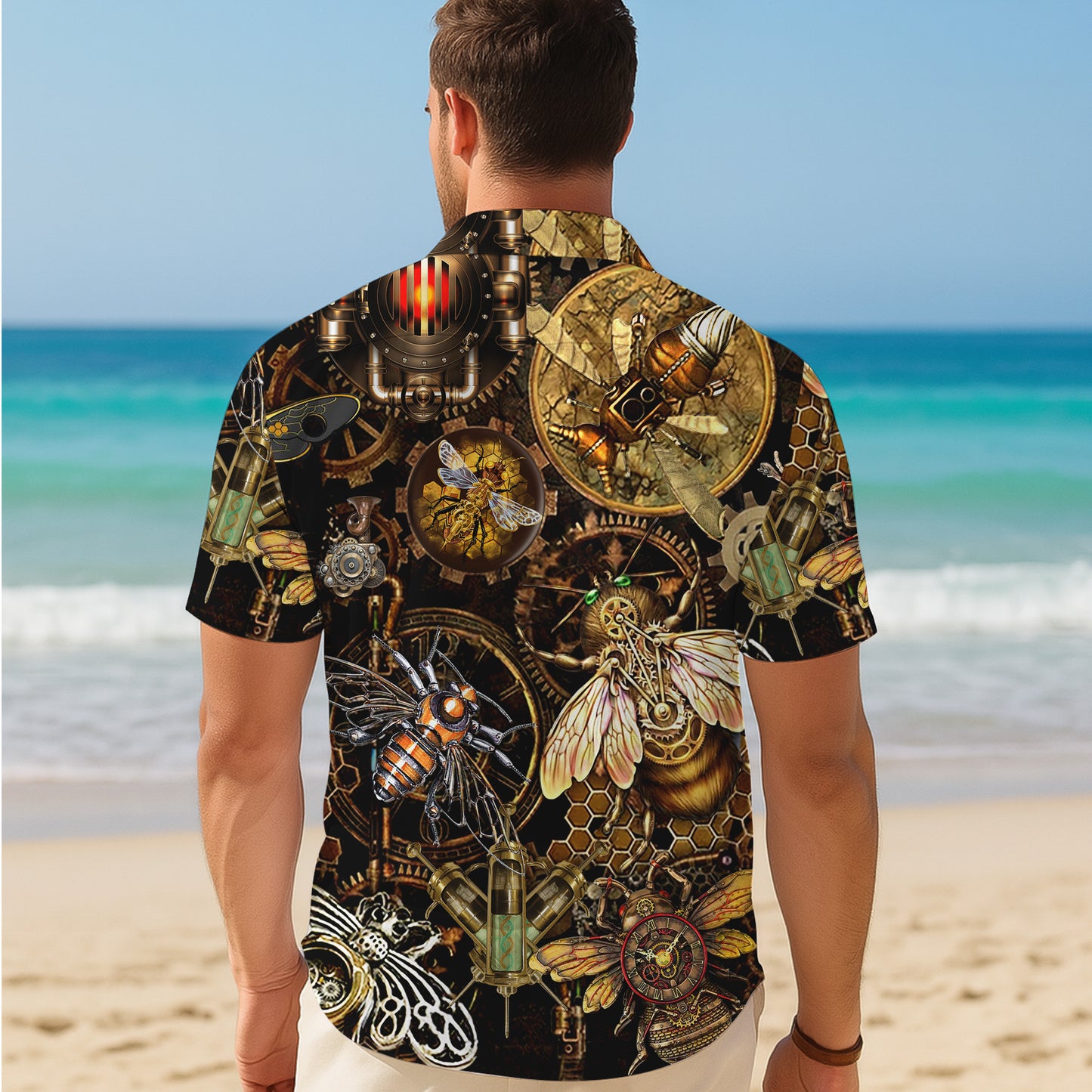 Steampunk Mechanical Bee Gear Hawaiian Shirt for Men & Women Aloha