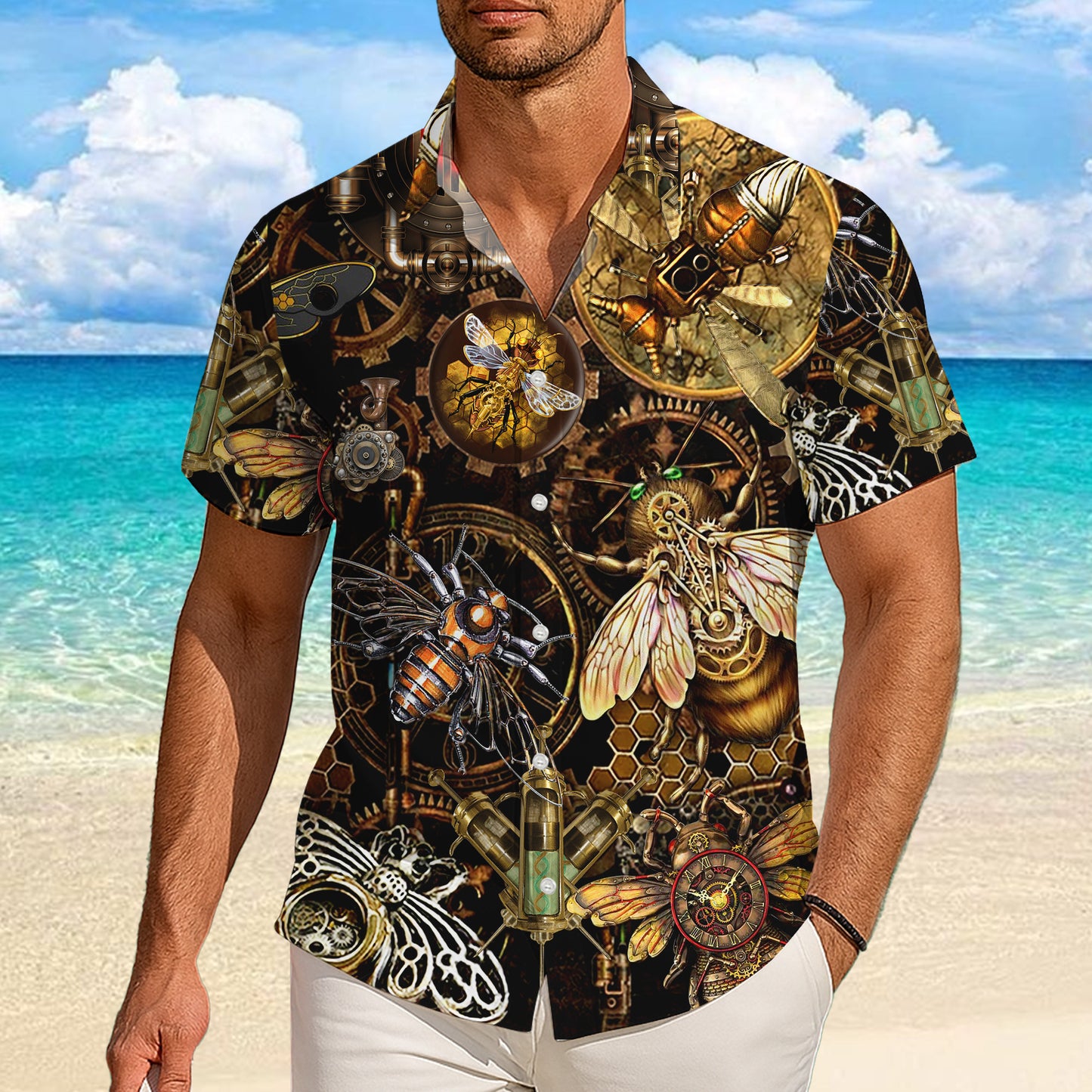 Steampunk Mechanical Bee Gear Hawaiian Shirt for Men & Women Aloha