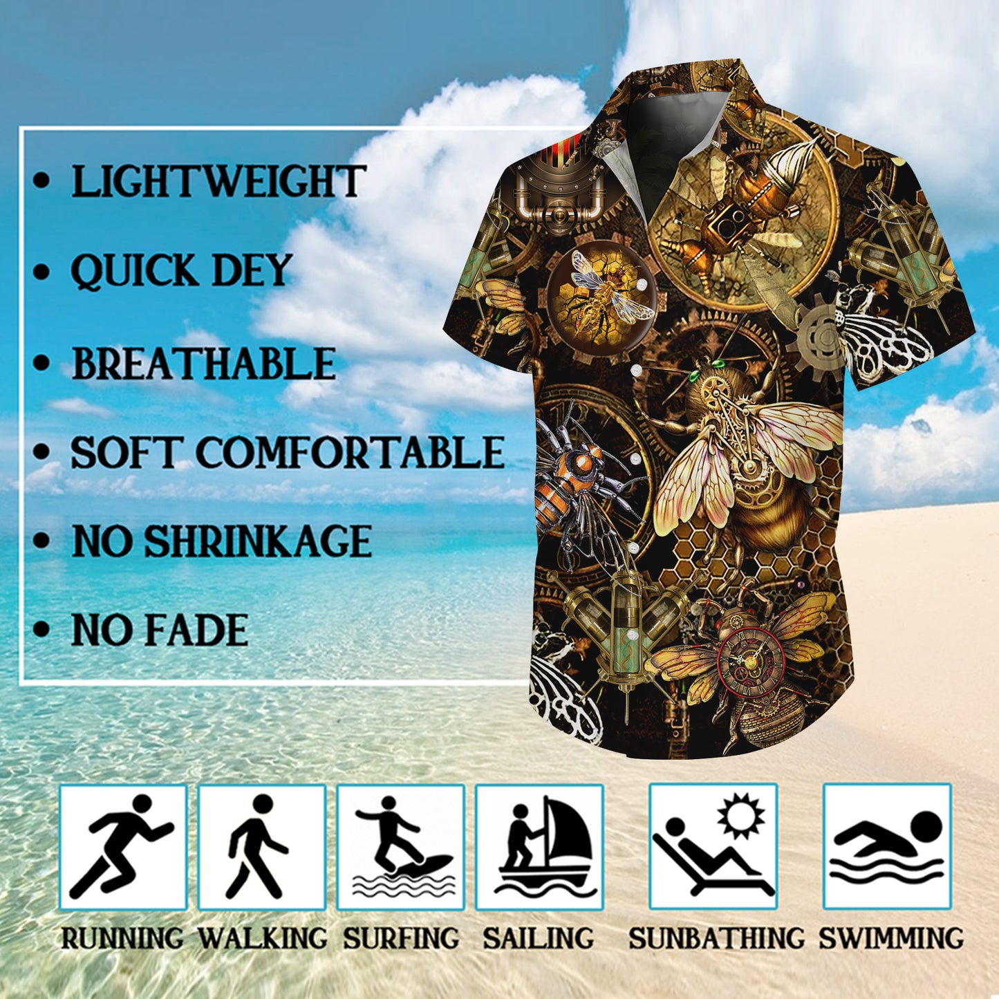 Steampunk Mechanical Bee Gear Hawaiian Shirt for Men & Women Aloha