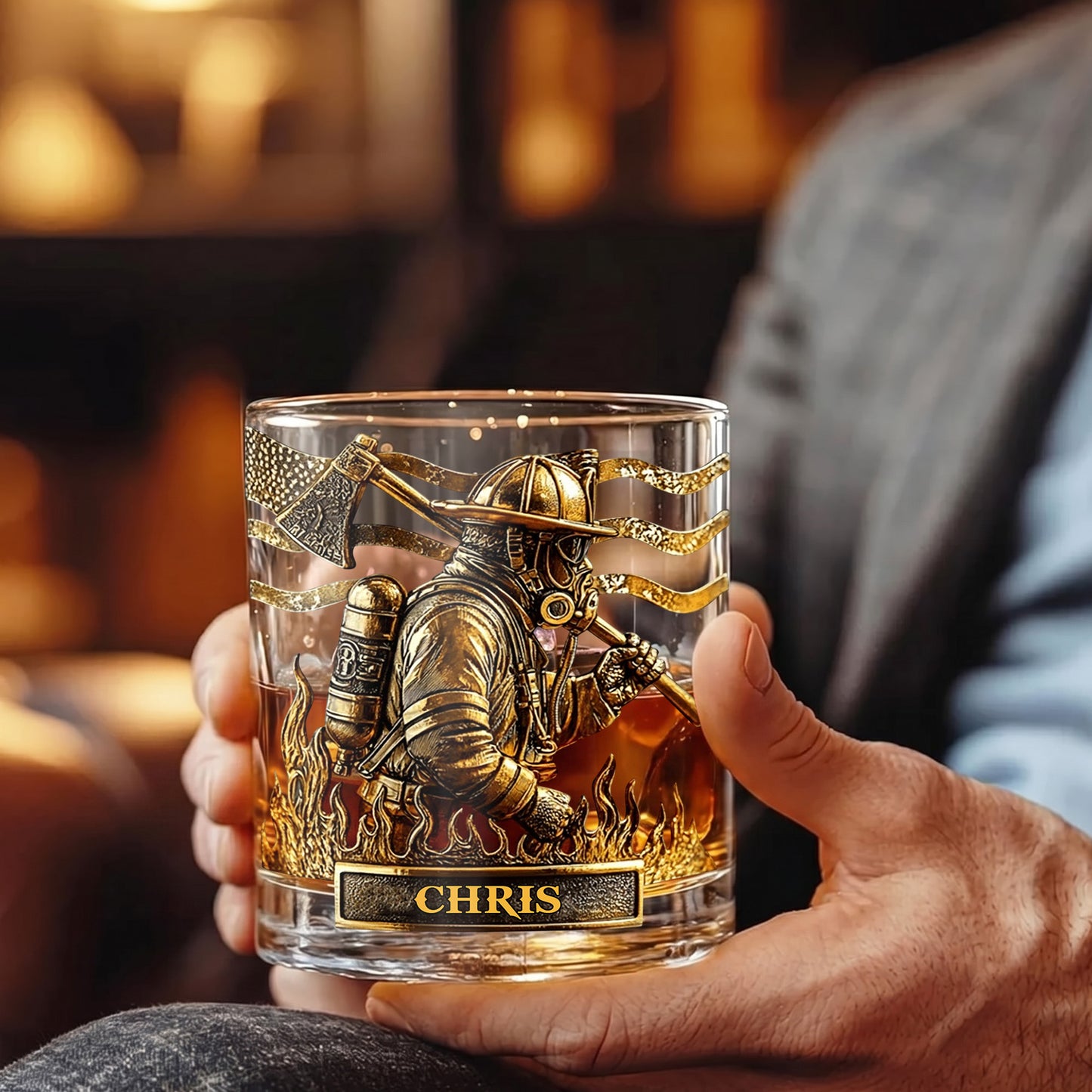 Personalized Firefighter Whiskey Glass - Custom Hero Gift
