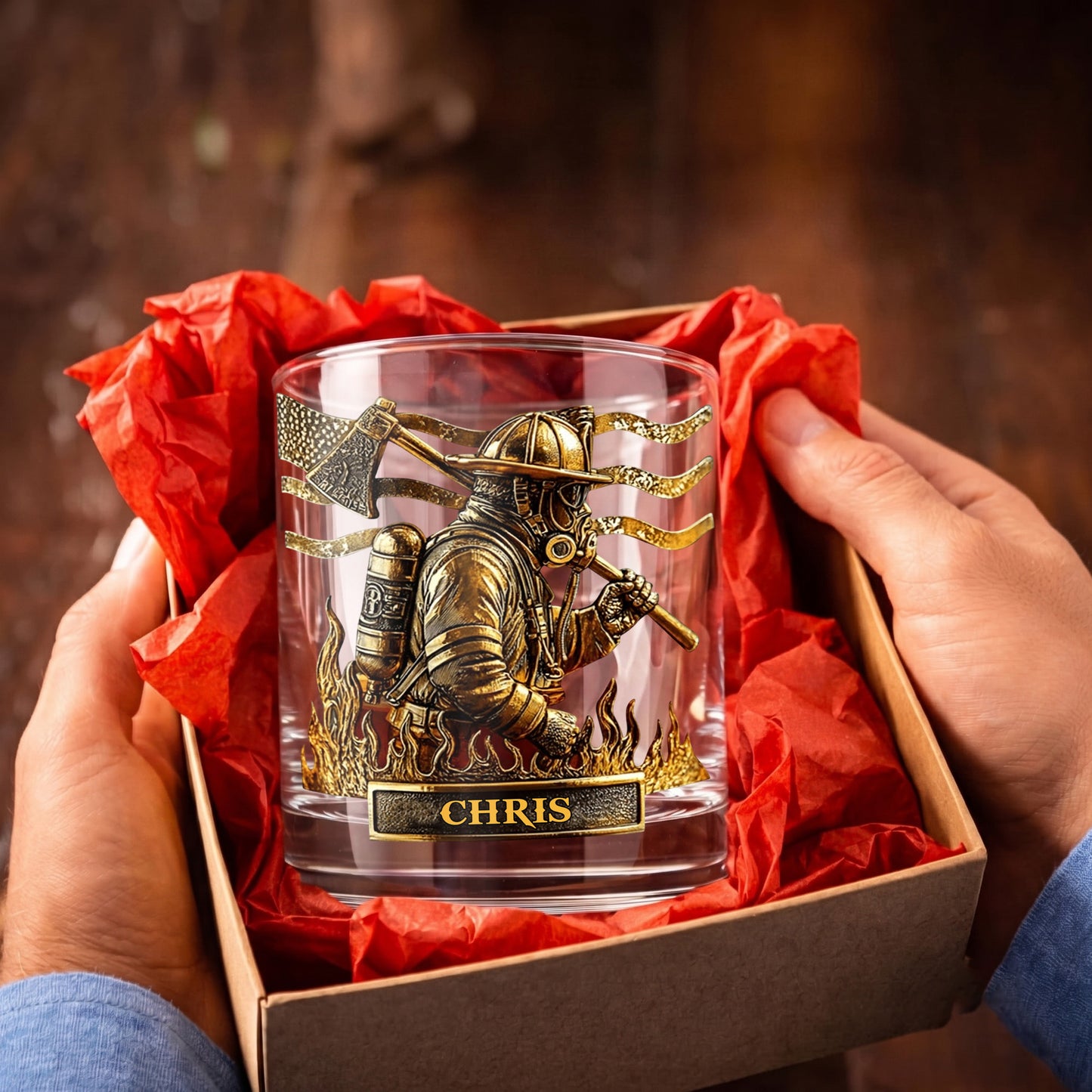 Personalized Firefighter Whiskey Glass - Custom Hero Gift