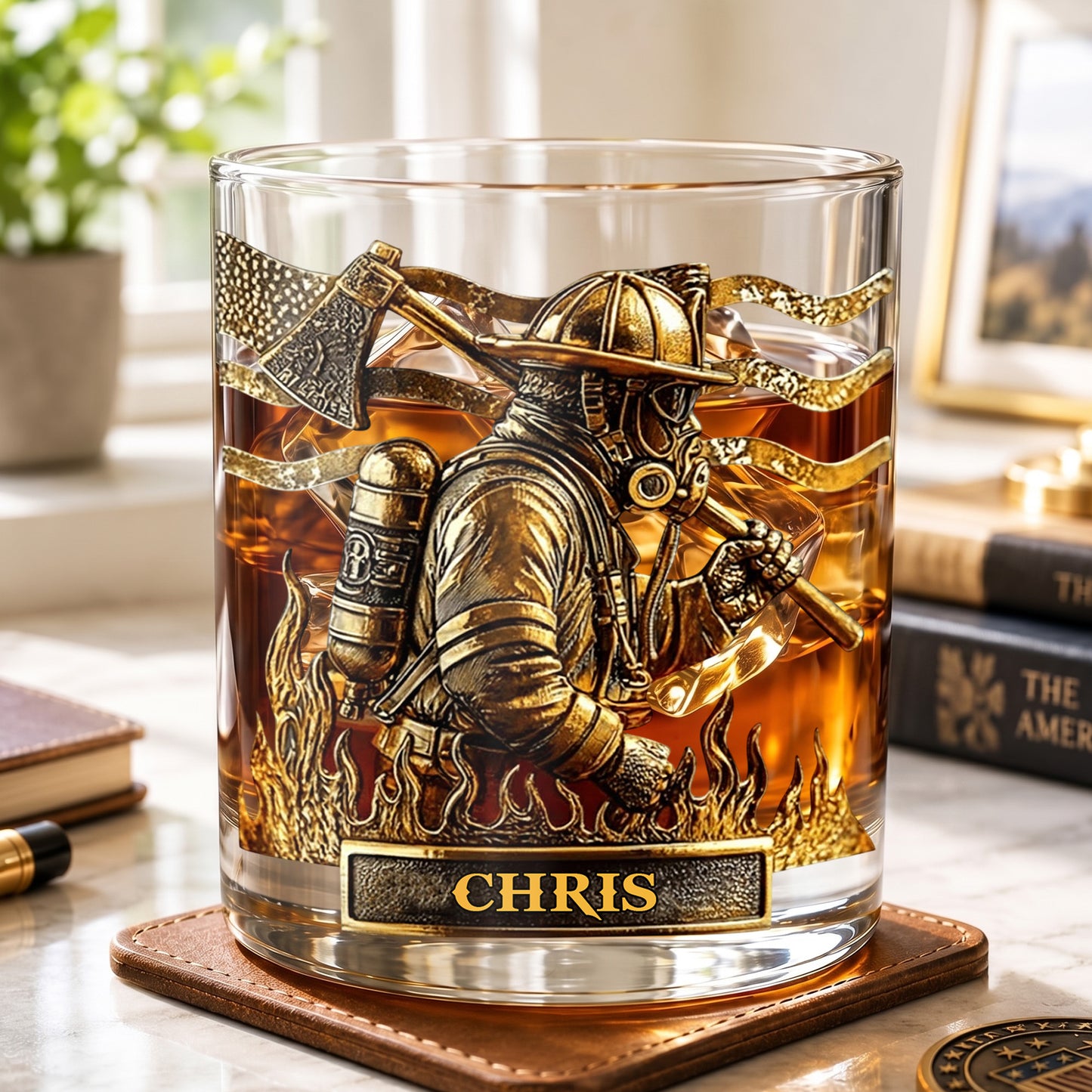 Personalized Firefighter Whiskey Glass - Custom Hero Gift
