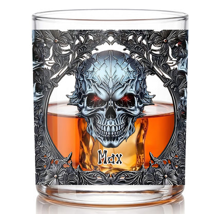Personalized Gothic Skull Whiskey Glass - Custom Edgy Gift