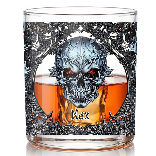 Personalized Gothic Skull Whiskey Glass - Custom Edgy Gift