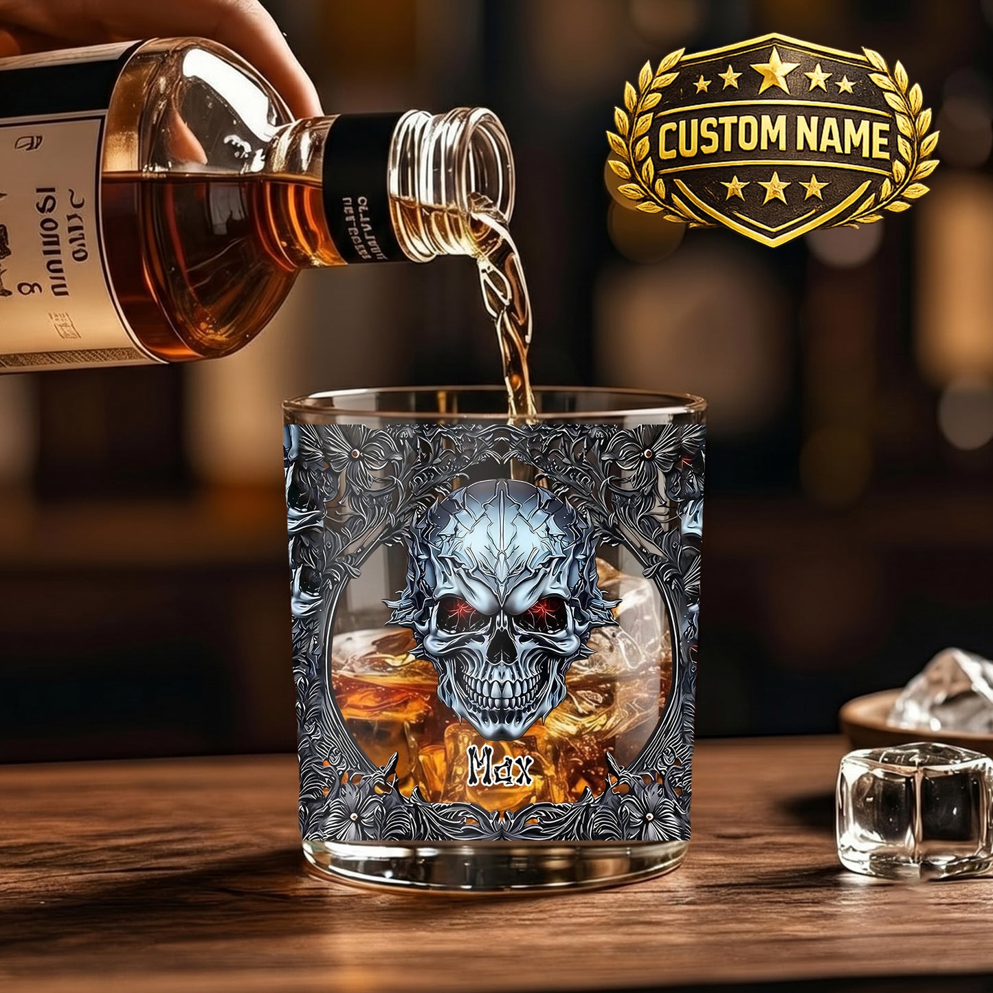 Personalized Gothic Skull Whiskey Glass - Custom Edgy Gift