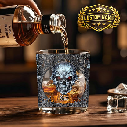 Personalized Gothic Skull Whiskey Glass - Custom Edgy Gift
