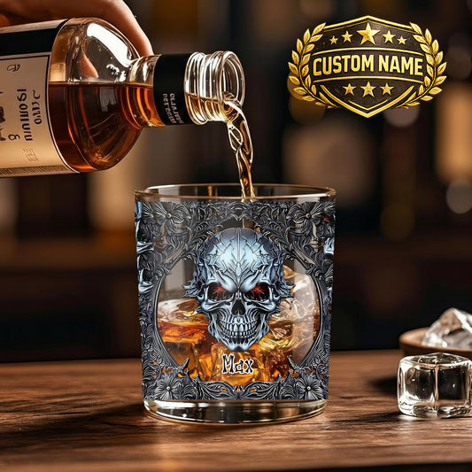 Personalized Gothic Skull Whiskey Glass - Custom Edgy Gift