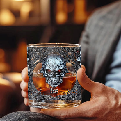 Personalized Gothic Skull Whiskey Glass - Custom Edgy Gift