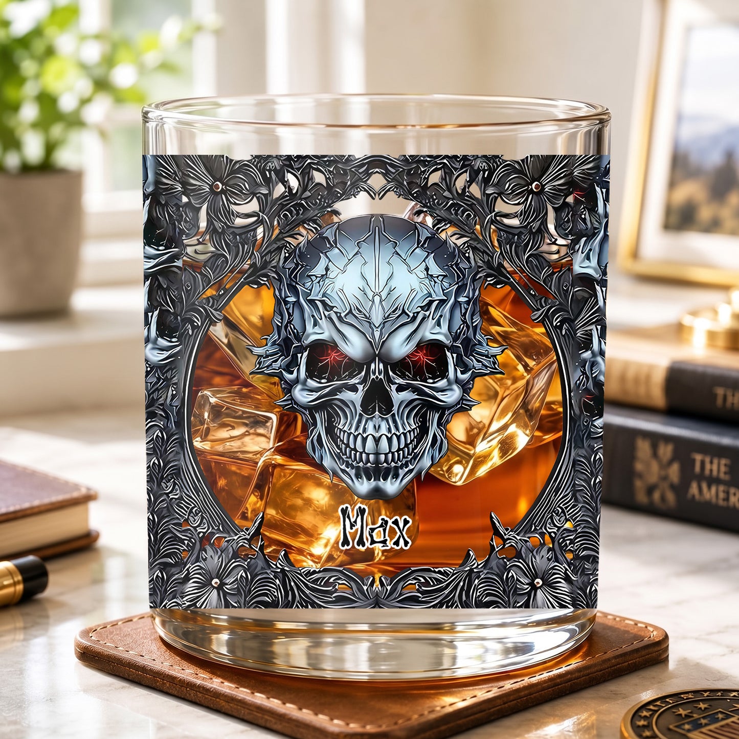 Personalized Gothic Skull Whiskey Glass - Custom Edgy Gift