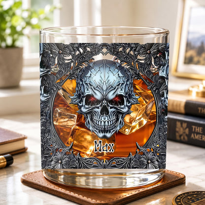 Personalized Gothic Skull Whiskey Glass - Custom Edgy Gift