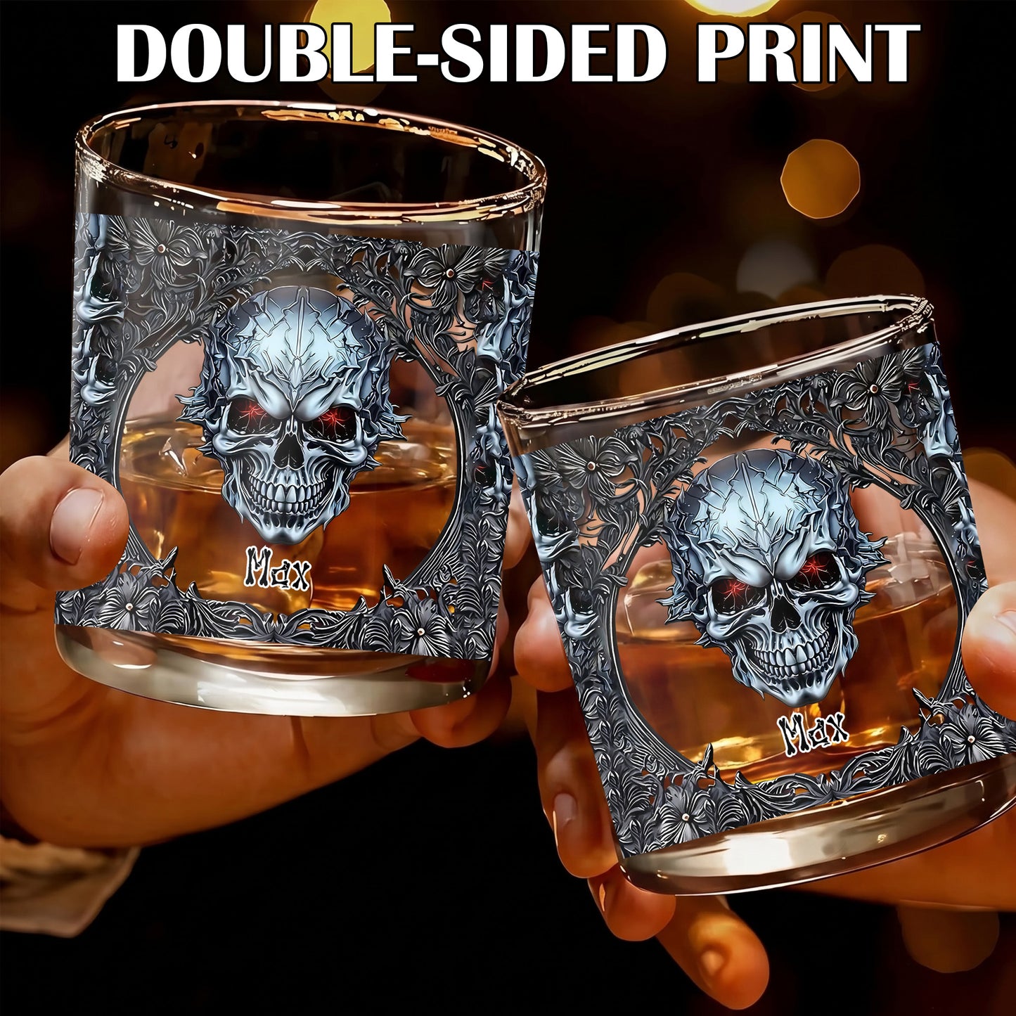 Personalized Gothic Skull Whiskey Glass - Custom Edgy Gift