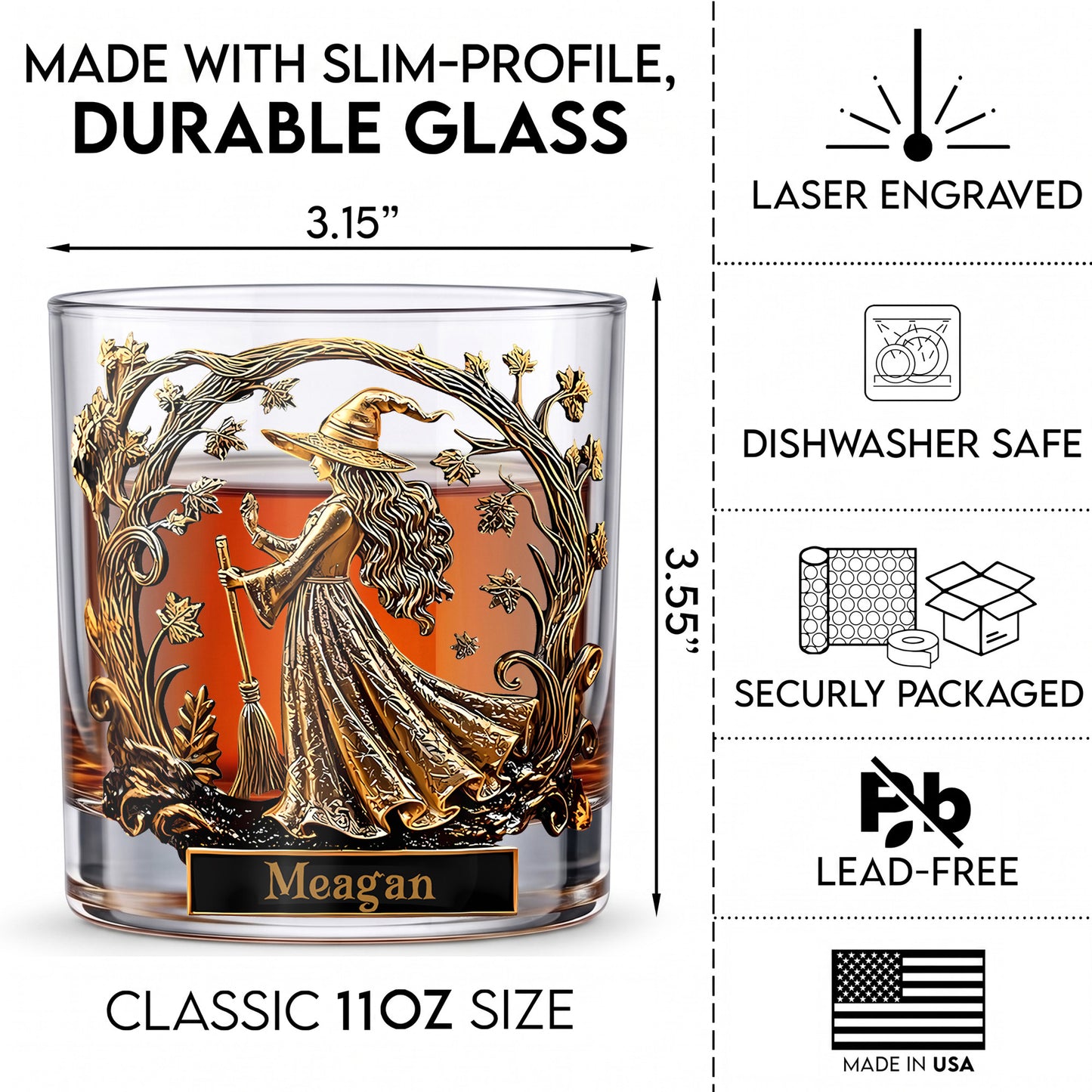 Personalized Witch Whiskey Glass - Custom Autumn Magic Gift