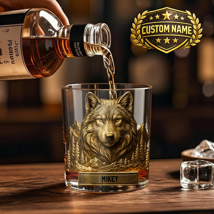 Personalized Wolf Whiskey Glass - Custom Wilderness Gift