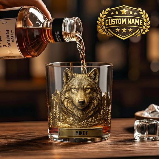 Personalized Wolf Whiskey Glass - Custom Wilderness Gift