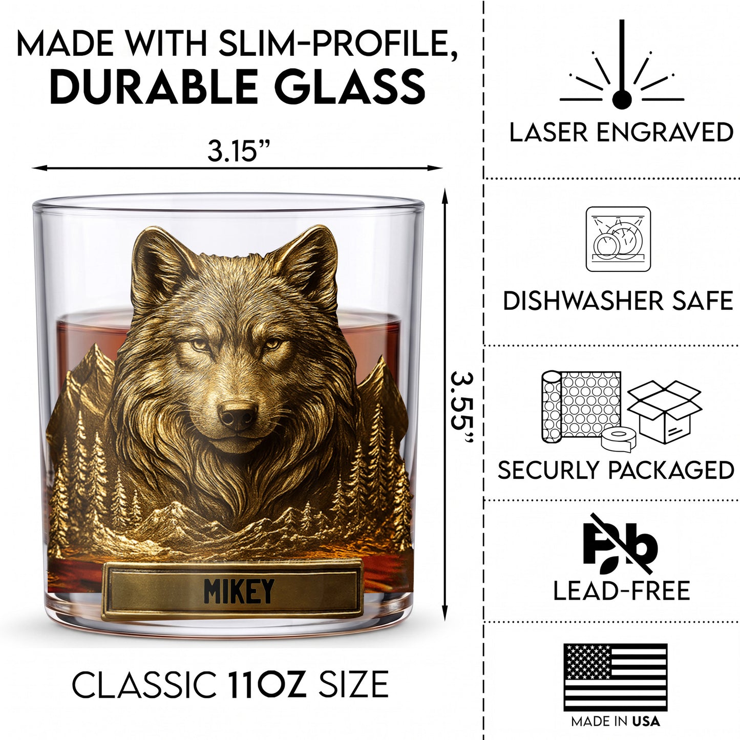 Personalized Wolf Whiskey Glass - Custom Wilderness Gift