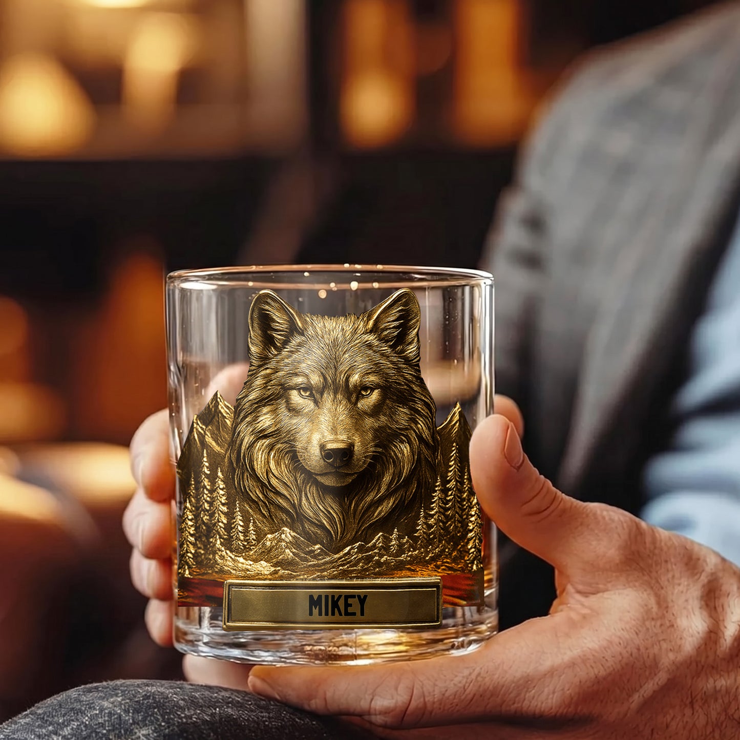 Personalized Wolf Whiskey Glass - Custom Wilderness Gift