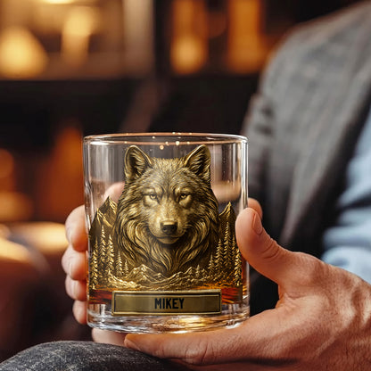 Personalized Wolf Whiskey Glass - Custom Wilderness Gift