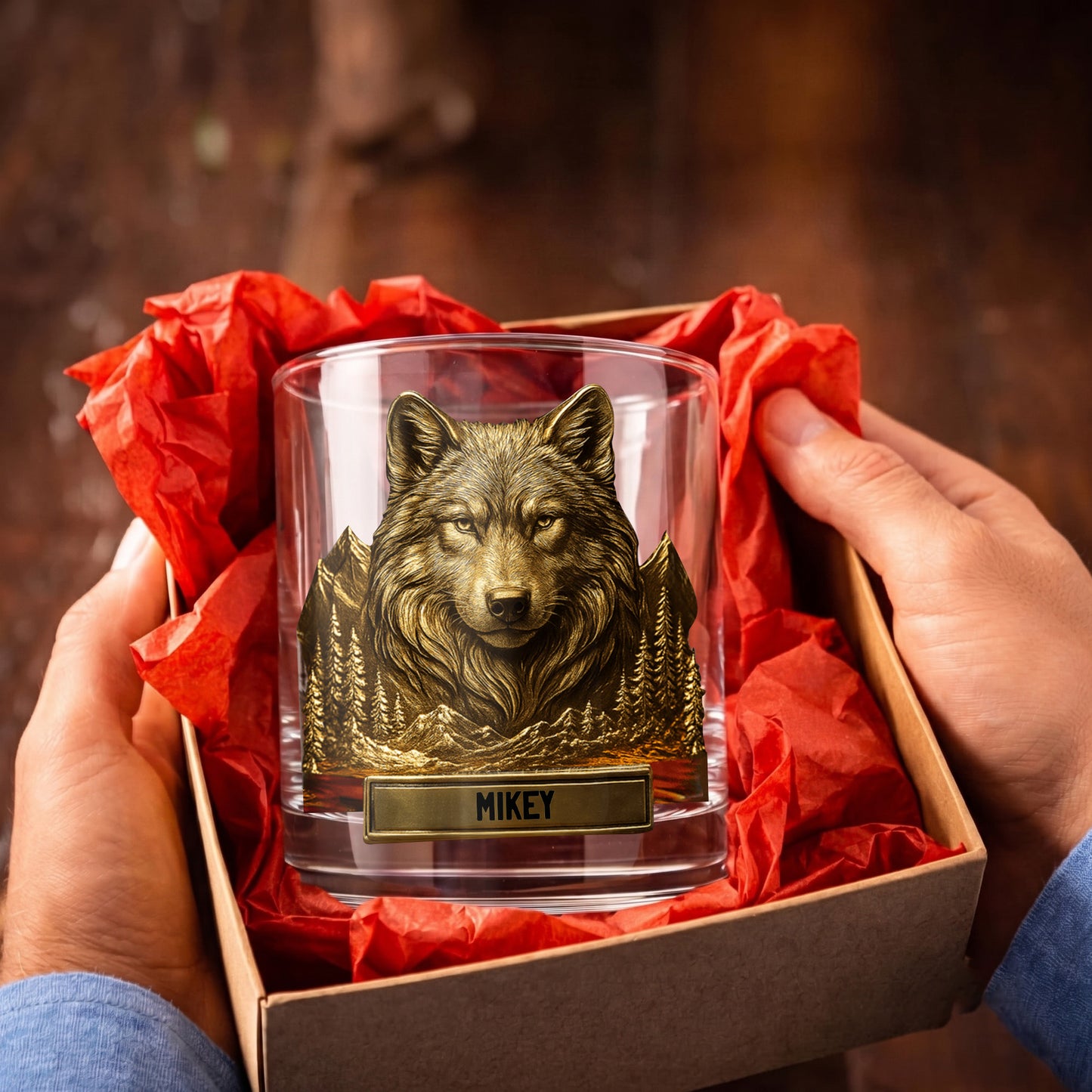 Personalized Wolf Whiskey Glass - Custom Wilderness Gift