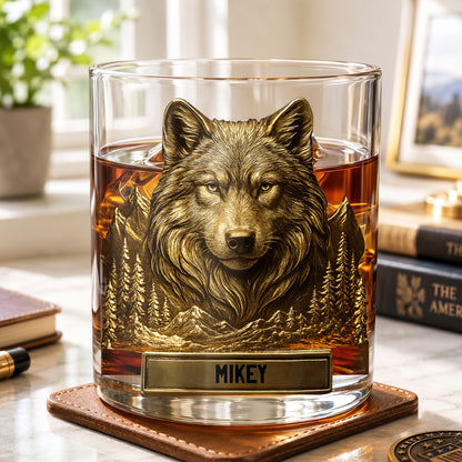 Personalized Wolf Whiskey Glass - Custom Wilderness Gift