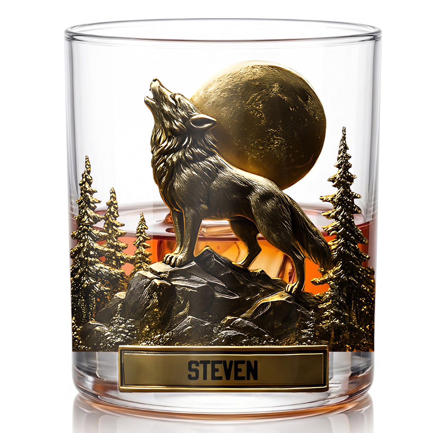 Personalized Howling Wolf Whiskey Glass - Custom Full Moon Gift