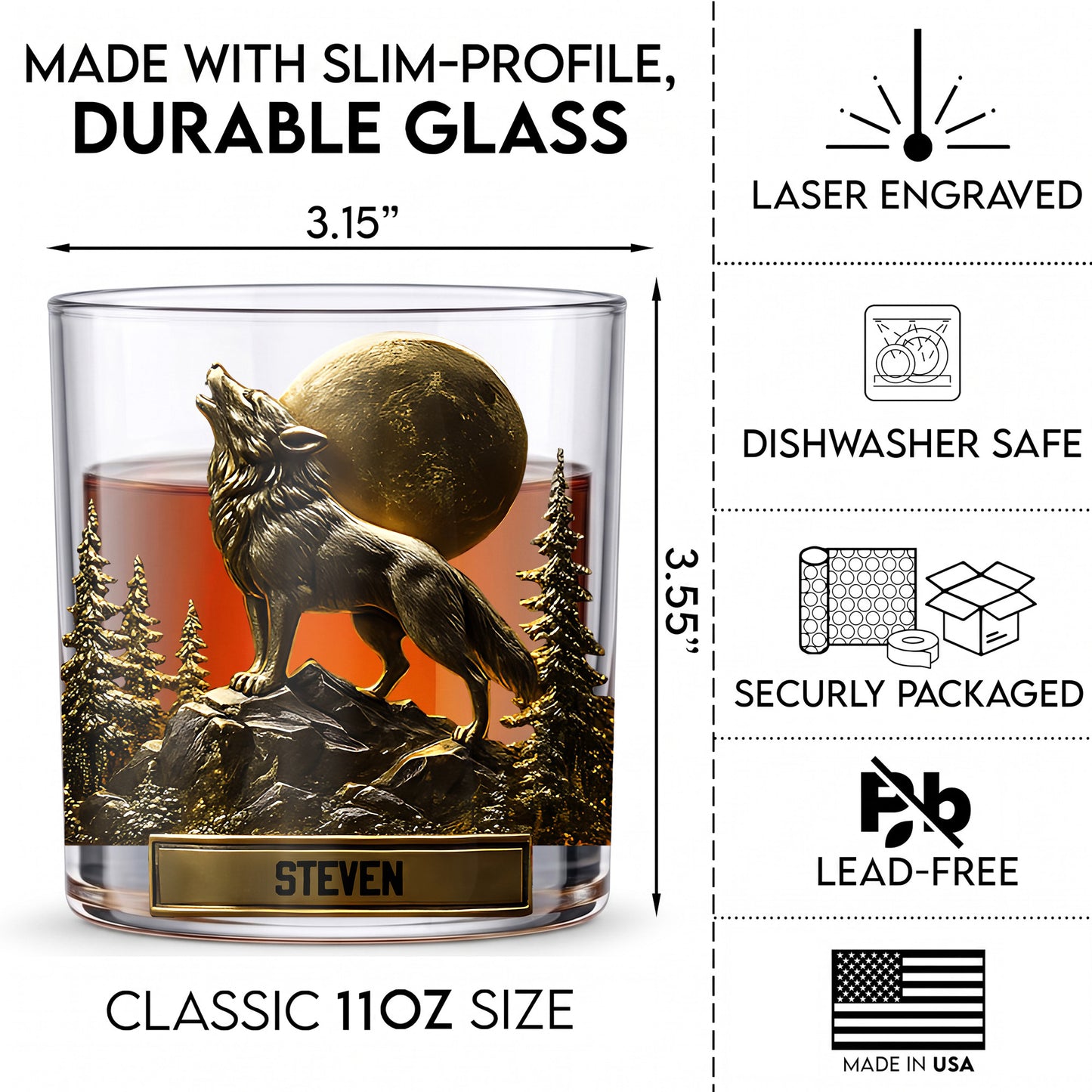 Personalized Howling Wolf Whiskey Glass - Custom Full Moon Gift