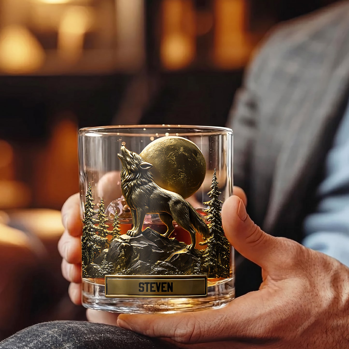 Personalized Howling Wolf Whiskey Glass - Custom Full Moon Gift