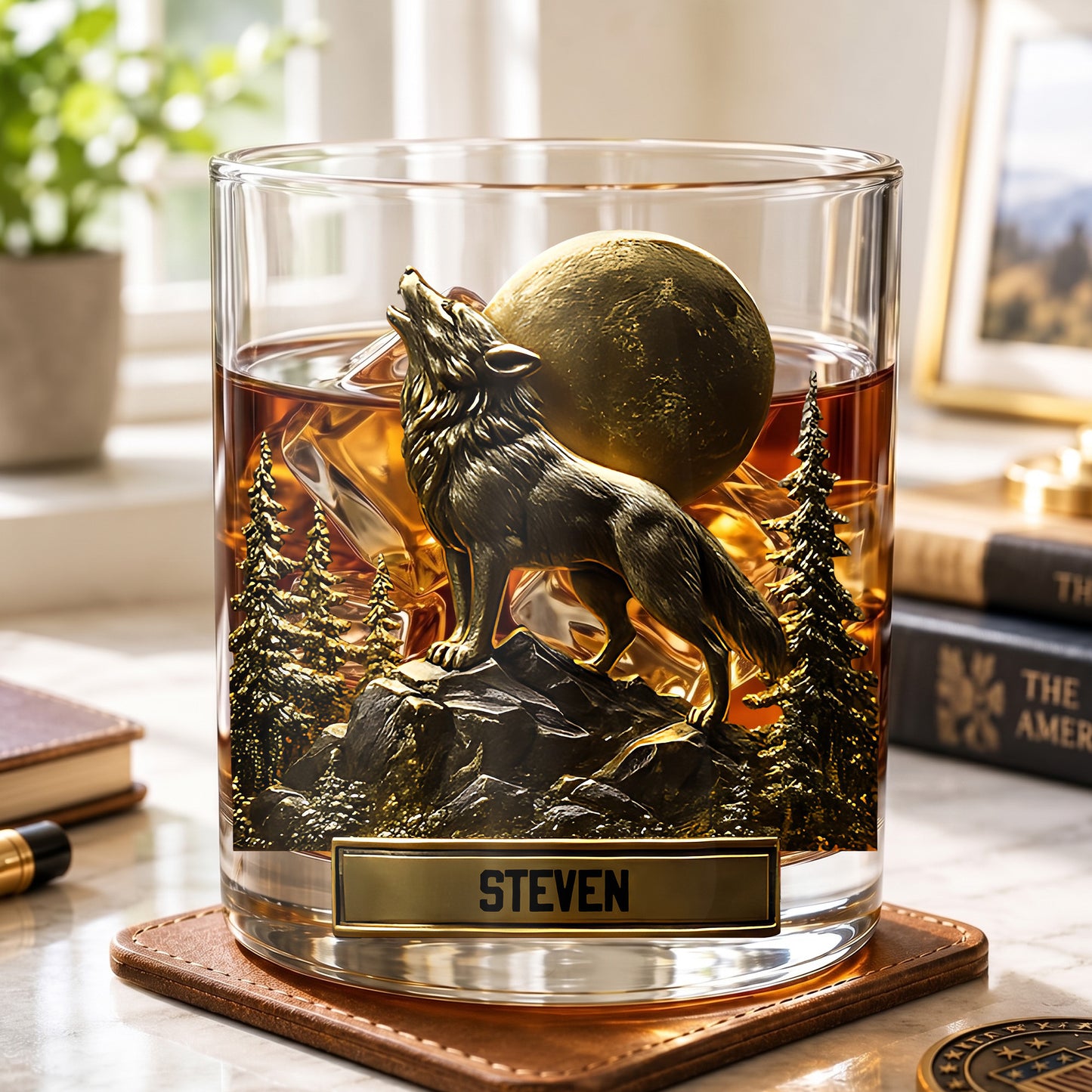 Personalized Howling Wolf Whiskey Glass - Custom Full Moon Gift