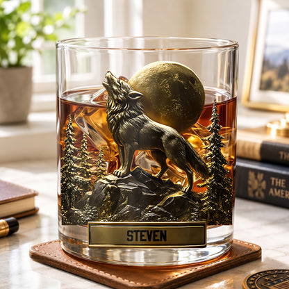 Personalized Howling Wolf Whiskey Glass - Custom Full Moon Gift