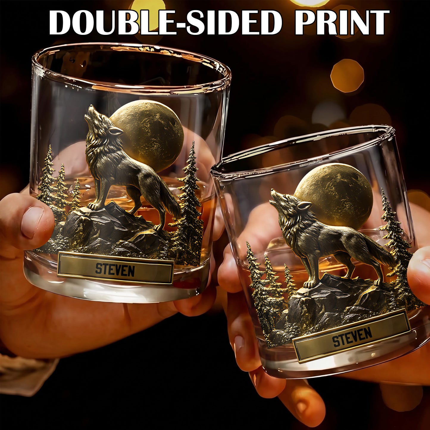 Personalized Howling Wolf Whiskey Glass - Custom Full Moon Gift