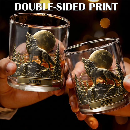 Personalized Howling Wolf Whiskey Glass - Custom Full Moon Gift