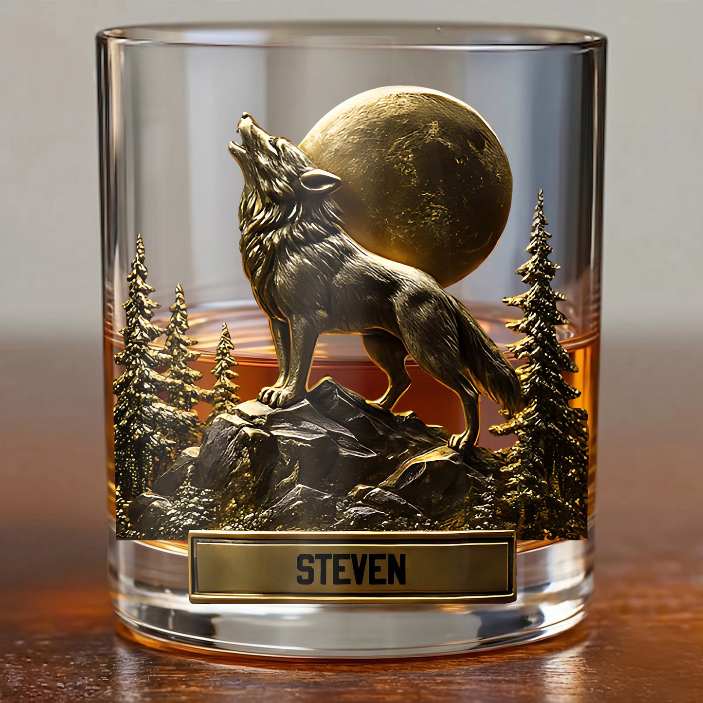 Personalized Howling Wolf Whiskey Glass - Custom Full Moon Gift