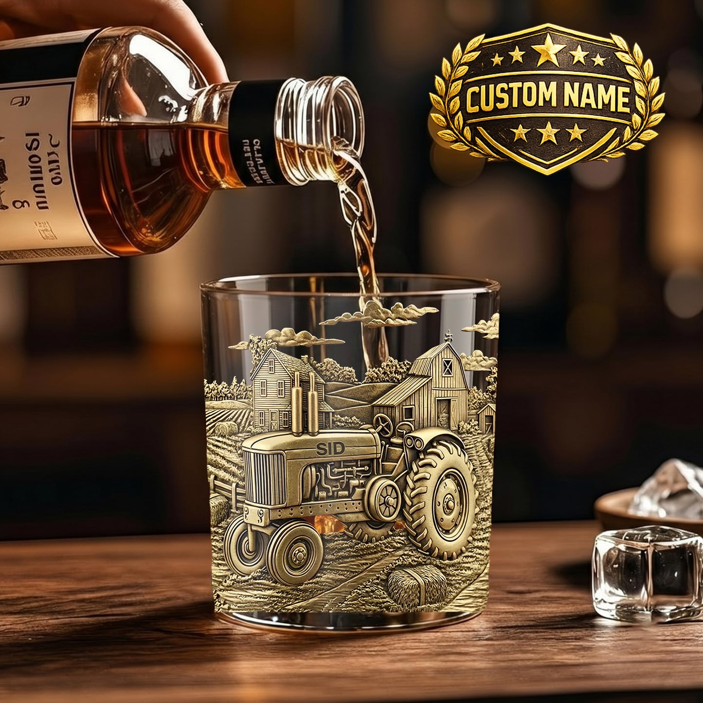 Personalized Tractor Whiskey Glass - Custom Farm Life Gift