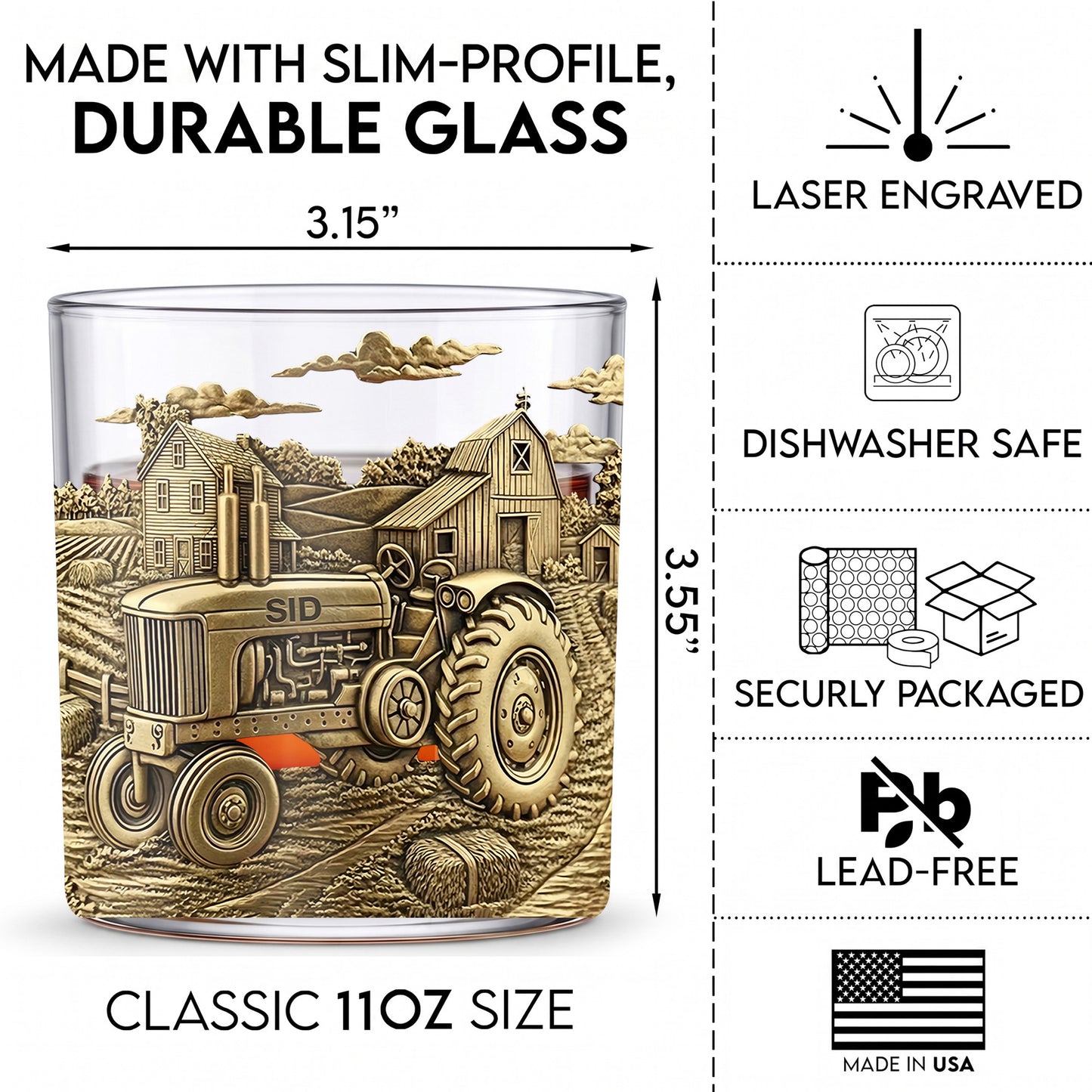 Personalized Tractor Whiskey Glass - Custom Farm Life Gift